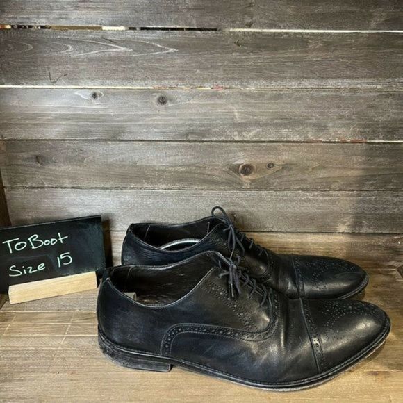 Mens To Boot New York‎ Adam Derrick Black Leather Cap Toe Brogue Dress Shoes 15 - Picture 1 of 6